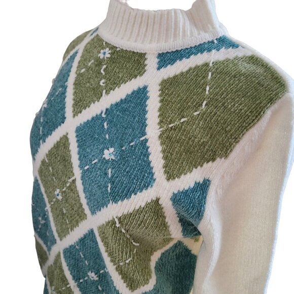 VTG Alfred Dunner Womens Chenille Sweater Small Multi Floral Beaded Rubbed Cuffs - Picture 7 of 11